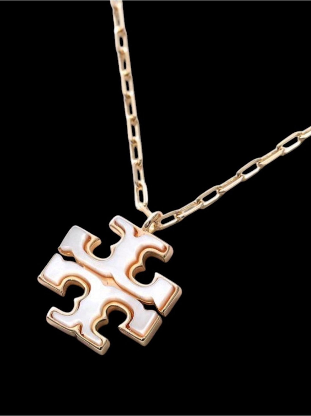 New Auth. Tory Burch Moondance Mother of Pearl Pendant 16-18” Necklace in Gold